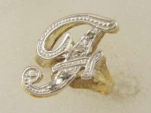 10 KT SOLID YELLOW WHITE GOLD LADIES RIGHT HAND PAVE DIAMOND F NAME 
