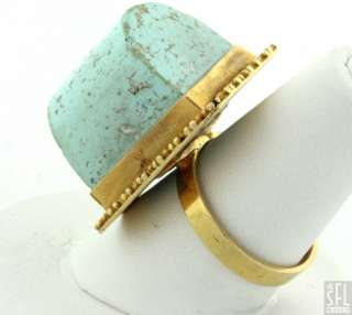 HEAVY VINTAGE 18K YELLOW GOLD PERSIAN TURQUOISE COCKTAIL RING  