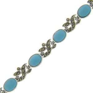    Sterling Silver Marcasite Turquoise Braid Bracelet: Jewelry