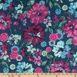   Abbey Road Flower Child Navy/Fuchsia Fabric By The Yard: Arts, Crafts