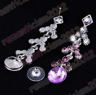 Free purple necklace earring set Czech rhinestone  