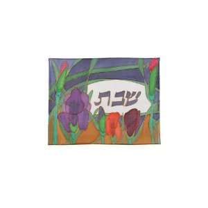   Emanuel Painted Silk Challah Cover with Flowers on Blue Background