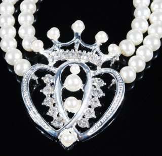 1set crown pendant 2row imitate pearl necklace earrings  