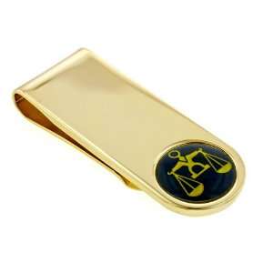 Gold plated money clip with legal lawyer or scales of justice symbol 