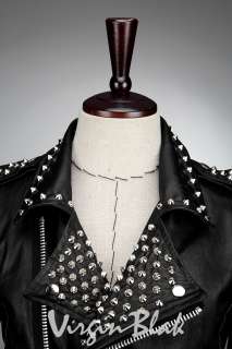 vb HOMME Studded Collar Leather Biker Jacket Slim Fit COLOR BLACK 