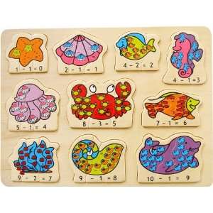  Puzzled Raised Puzzle   Ocean Life Math Wooden Toys: Baby