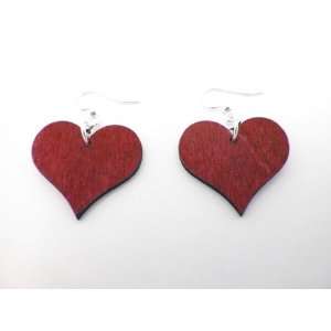  Cherry Red Small Heart Wooden Earrings: GTJ: Jewelry