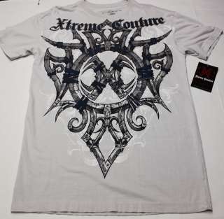 XTREME COUTURE Mens MMA UFC GRAY STEEL AWESOME LOGO SHIELD T SHIRT NWT 