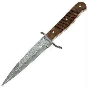  Trench Knife, Amboina Wood Handle, Damascus Blade, Plain 