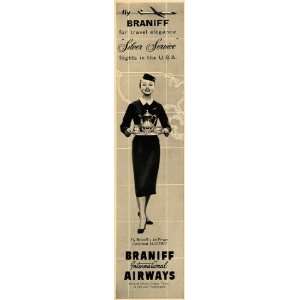 1959 Ad Braniff International Flight Attendant Silver   Original Print 