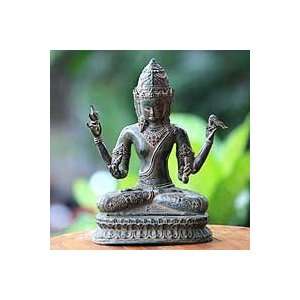  NOVICA Bronze sculpture, Brahma on a Lotus Throne