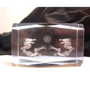 Double Dragon Laser Art Crystal Paperweight