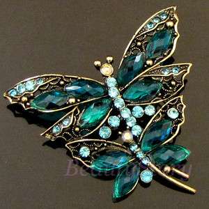 ADDL Item  antiqued rhinestone dragonfly brooch pin 