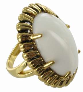 New Big Cabochon Lucite White Cocktail Ring Sz 8  