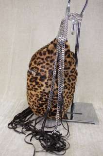 Christian Louboutin Marianana Leopard Calf Hair Chain Strap Hobo bag 