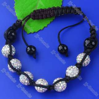 Pave Crystal 10mm Disco Hip Hop Ball Macrame Woven Bracelet 20Color 
