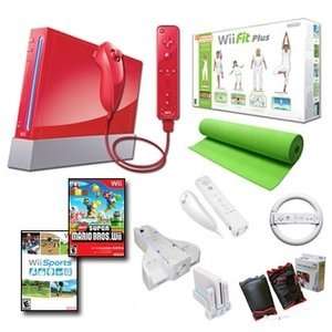  Nintendo Wii Red Holiday Fit Bundle with Remote Plus 