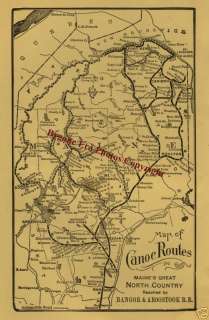 MAINE 1930 NORTH WOODS CANOE TRIP ROUTES MAP B&A RR  