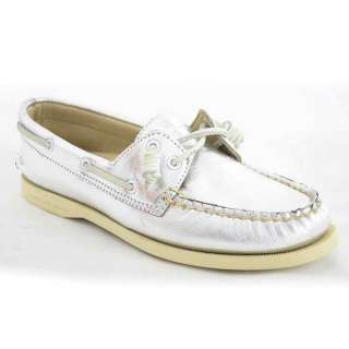 Sperry Womens Top Sider By Jeffrey A/O Barrel Silver Leather Lace Boat 