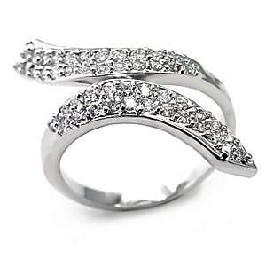   Modern Cubic Zirconia Rings   White Ribbon Style Pave CZ Ring: Jewelry