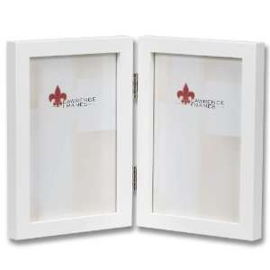  5x7 White Wood Hinged Double Frame BiFold Picture Frame 