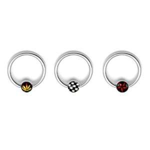 Captive Bead Ring with Black and White Peace Sign Ball   14g (1.6mm 
