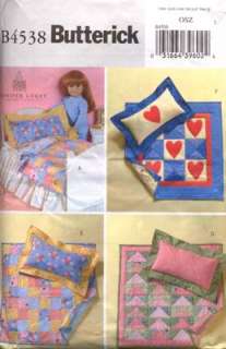 Butterick Pattern 4538 18 Doll Bed Quilt Pillow Heart  