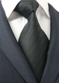 Landisun 47H Black Stripes Mens Silk Tie Set Tie+Hanky+Cufflinks 