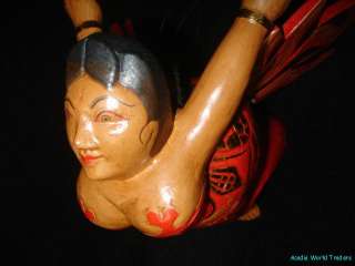 Winged Dewi~Chubby Goddess carved wood Mobile~Bali Art  