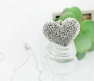 silver Nice Ancient Flower Heart Retro Style Sweater Necklace x135 