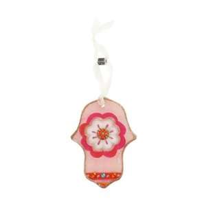  Small Glass Hamsa with Large Pink Flower 