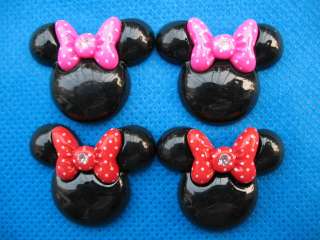 20 Resin Disney Mouse w/ Dots Bow Flatback Black  