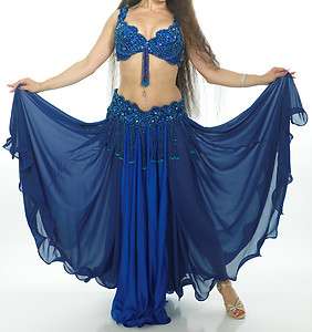 Professional Belly Dance Costume Bellydancing 3 pcs set outfit Blue 