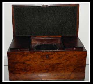 Antique Regency Walnut Tea Caddy Casket Box w Inserts  