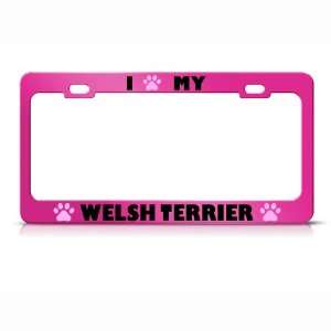 Welsh Terrier Paw Love Pet Dog Metal license plate frame Tag Holder