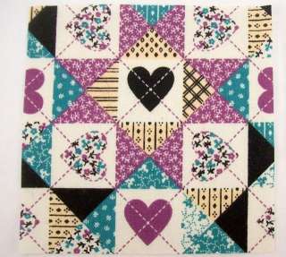 30 Purple Black Beige Turquoise Heart Quilting Fabric Squares Quilt 