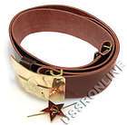   Army Brown Leather Like Belt + Gold Brass Star Buckle Russian Military
