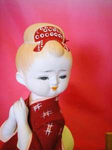 Vintage Japanese Hakata/Hina Matsuuri Doll Handpainted with Stand Cute 