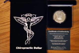 2012 D.D. Palmer Chiropractic Dollar with blue velvet box & bag 1oz 