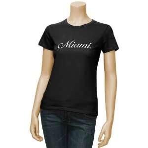 Miami Hurricanes Black Slim Fit Baby Doll T shirt:  Sports 