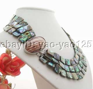Stunning! Paua Abalone Shell Necklace Brown Shell Clasp  