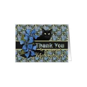  Veterinarian Thank You Forget me nots, black cat Card 