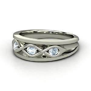  Triple Twist Ring, 18K White Gold Ring with Aquamarine 