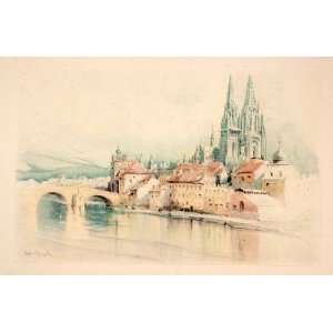  1927 Photolithograph Regensburg Bavaria Germany Danube River 