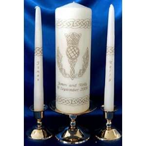  Scottish Thistle Celtic Unity Candle Set White/Ivory: Home 