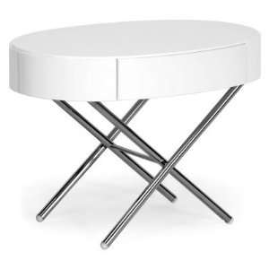   Coquille Modern Oval Coffee Table with Drawer   White: Home & Kitchen