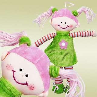 Soft Rag Doll Teddy Plush Toy Pink Hair Green Dress  