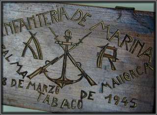 WWII SPANISH MARINES Carved Wood TRENCH ART Folk Art TOBACCO/CIGAR BOX 