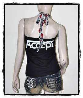 Hot Sales Accept Metal Punk Rock DIY U Front Corset Top Shirt S/M 