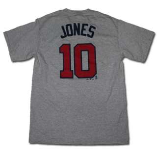 Majestic Atlanta Braves #10 Chipper Jones Grey Player Number T Shirt 